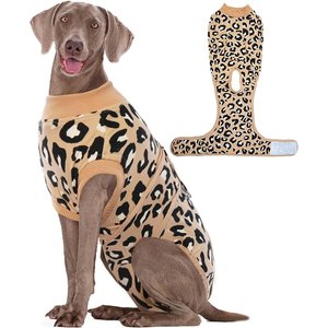 Kuoser Professional Surgical Leopard Dog Recovery Suit, Coffee, X-Large