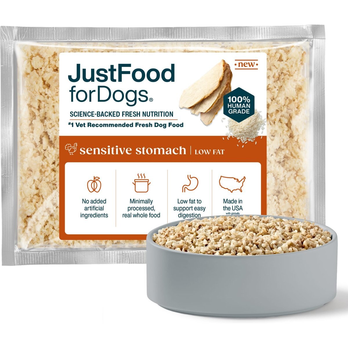 JustFoodForDogs Adult Frozen Sensitive Stomach Fresh Dog Food, 18-oz pouch, case of 7