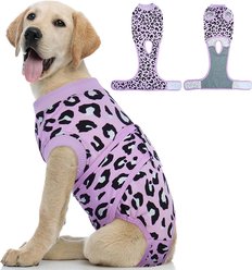 Kuoser Professional Surgical Leopard Dog Recovery Suit, Purple, X-Small