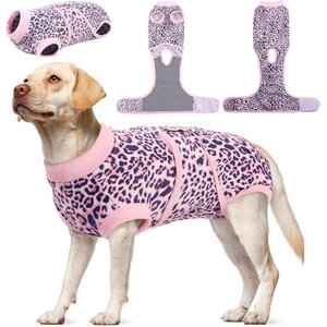 Kuoser Protective Leopard Dog Recovery Suit, Pink, X-Large