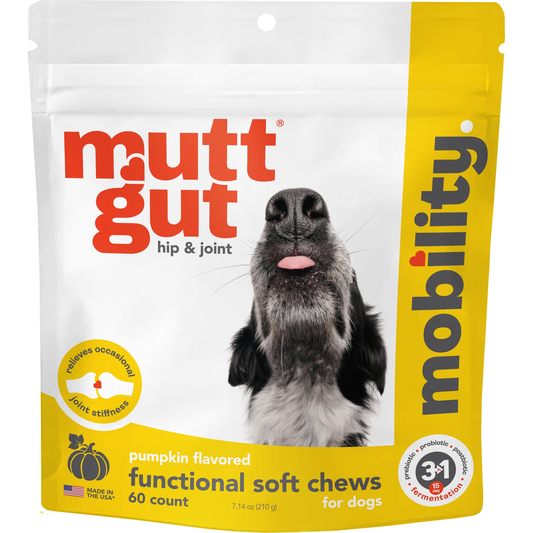 Mutt Gut Chews Mobility Pumpkin Flavored Supplement for Dogs, 60 count