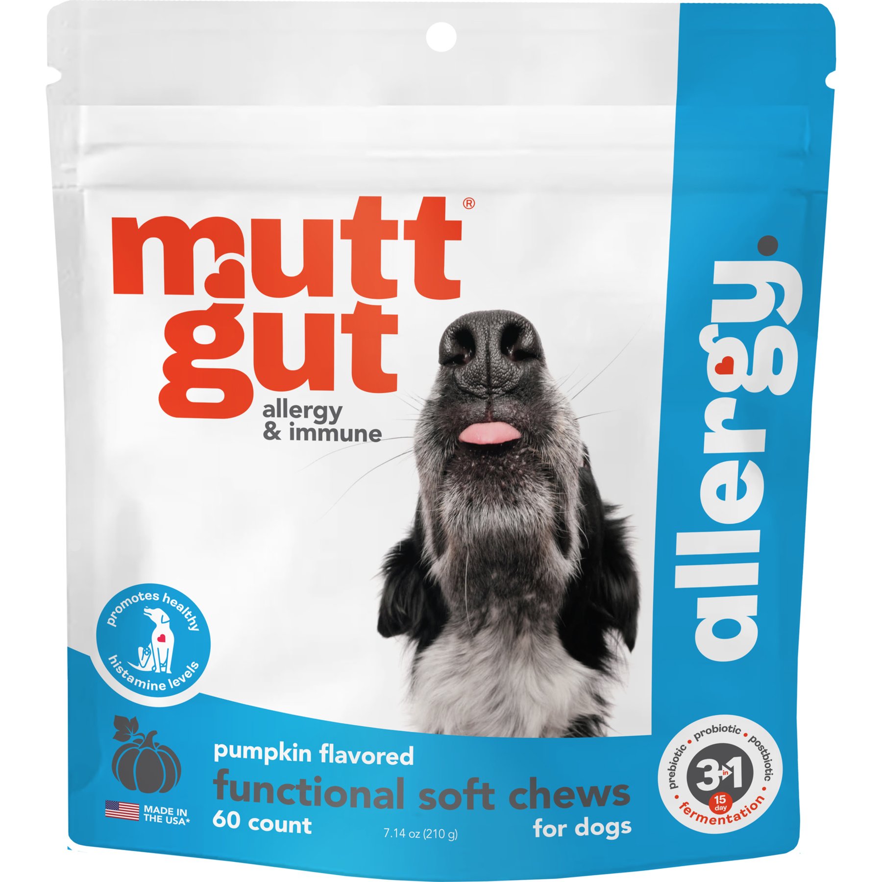 Mutt Gut Chews Allergy Pumpkin Flavored Supplement for Dogs, 60 count