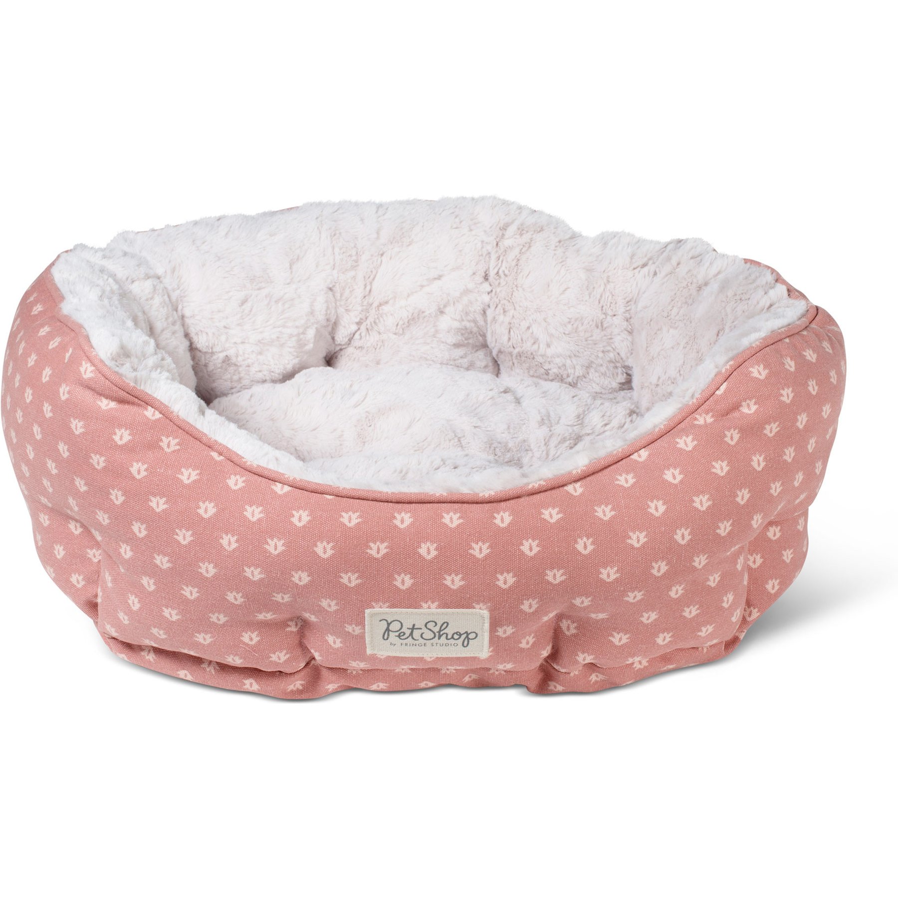 Fringe Studio Ditsy Block Dark Blush Round Cuddler Dog Bed, Small