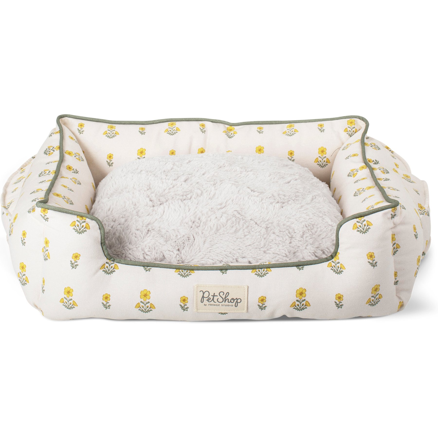 Fringe Studio Block Print Marigold Rectangular Cuddler Dog Bed, Small