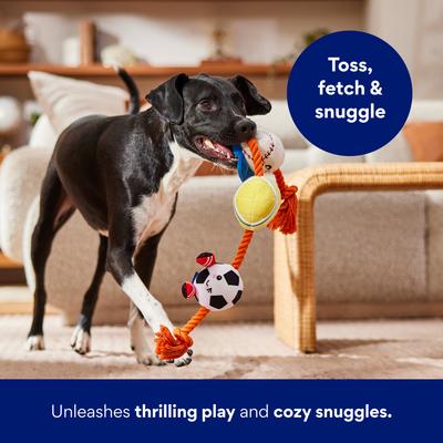 Show full view: Frisco Sports Baseball, Tennis & Soccer Plush with Rope Squeaky Dog Toy, Medium/Large slide 4 of 8