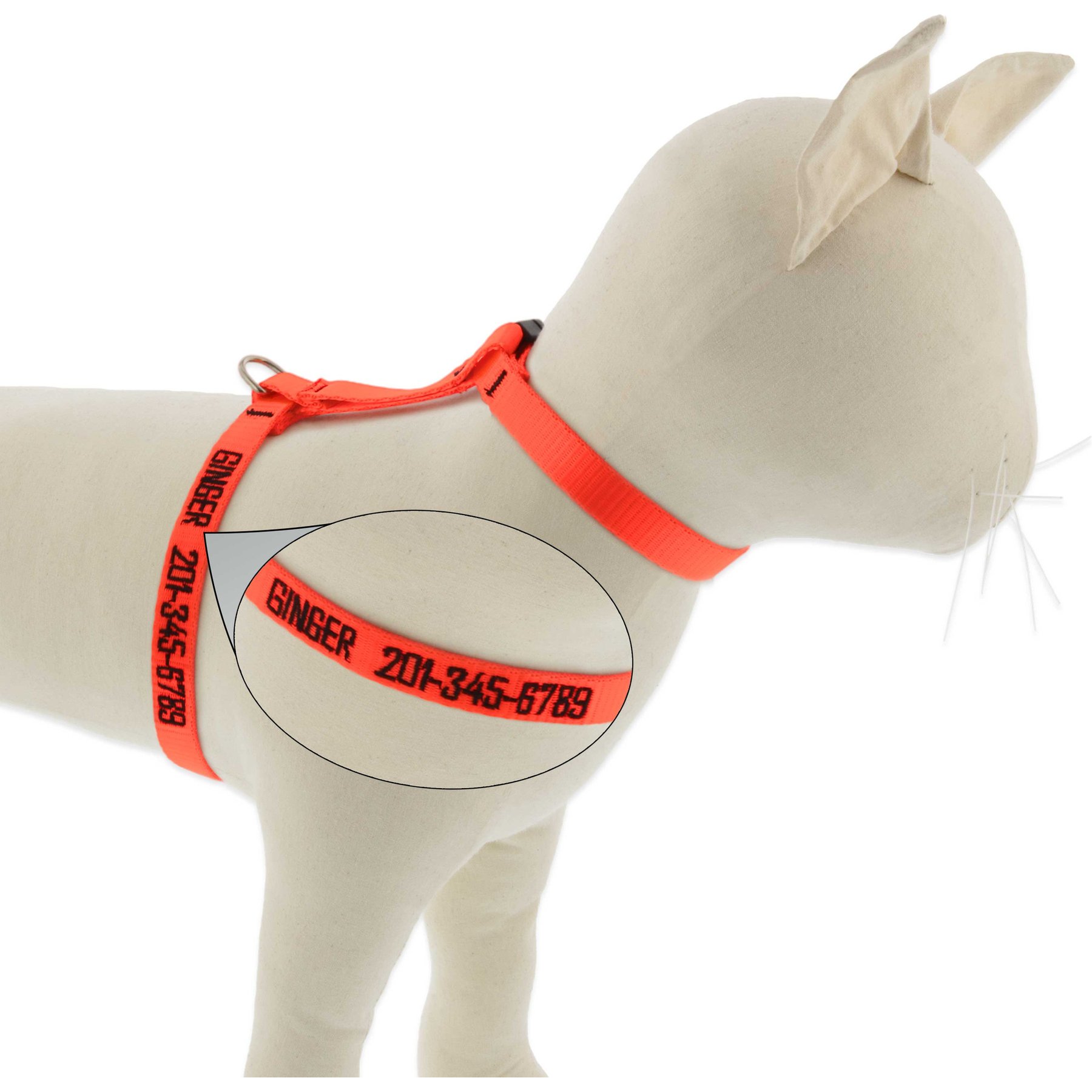 LupinePet Personalized Basic Solid H-Style Cat Harness, Blaze Orange, Small: 9 to 14-in chest