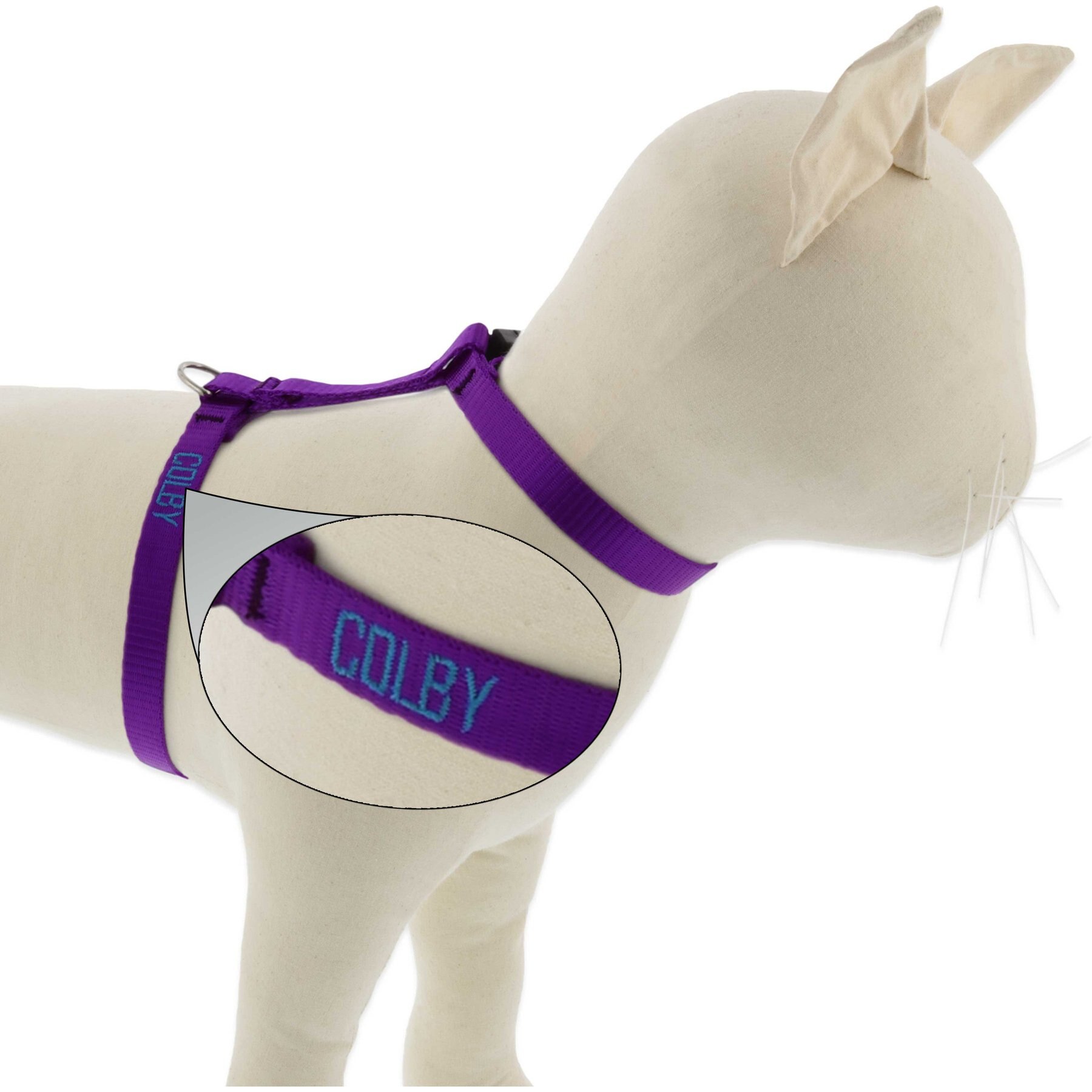 LupinePet Personalized Basic Solid H-Style Cat Harness, Purple, Large: 12 to 20-in chest