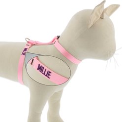 LupinePet Personalized Basic Solid H-Style Cat Harness, Pink, Large: 12 to 20-in chest