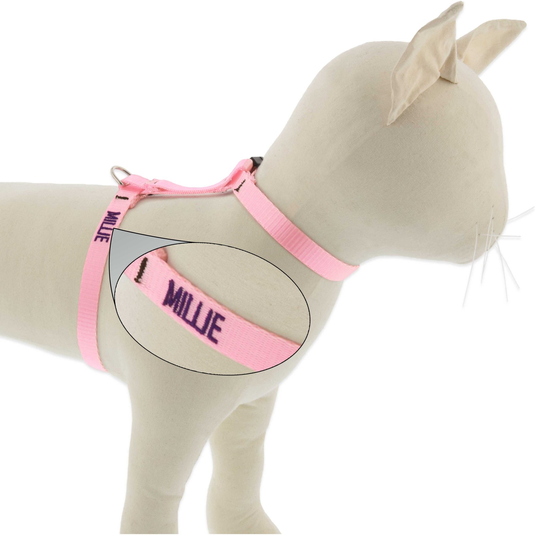 LupinePet Personalized Basic Solid H-Style Cat Harness, Pink, Small: 9 to 14-in chest