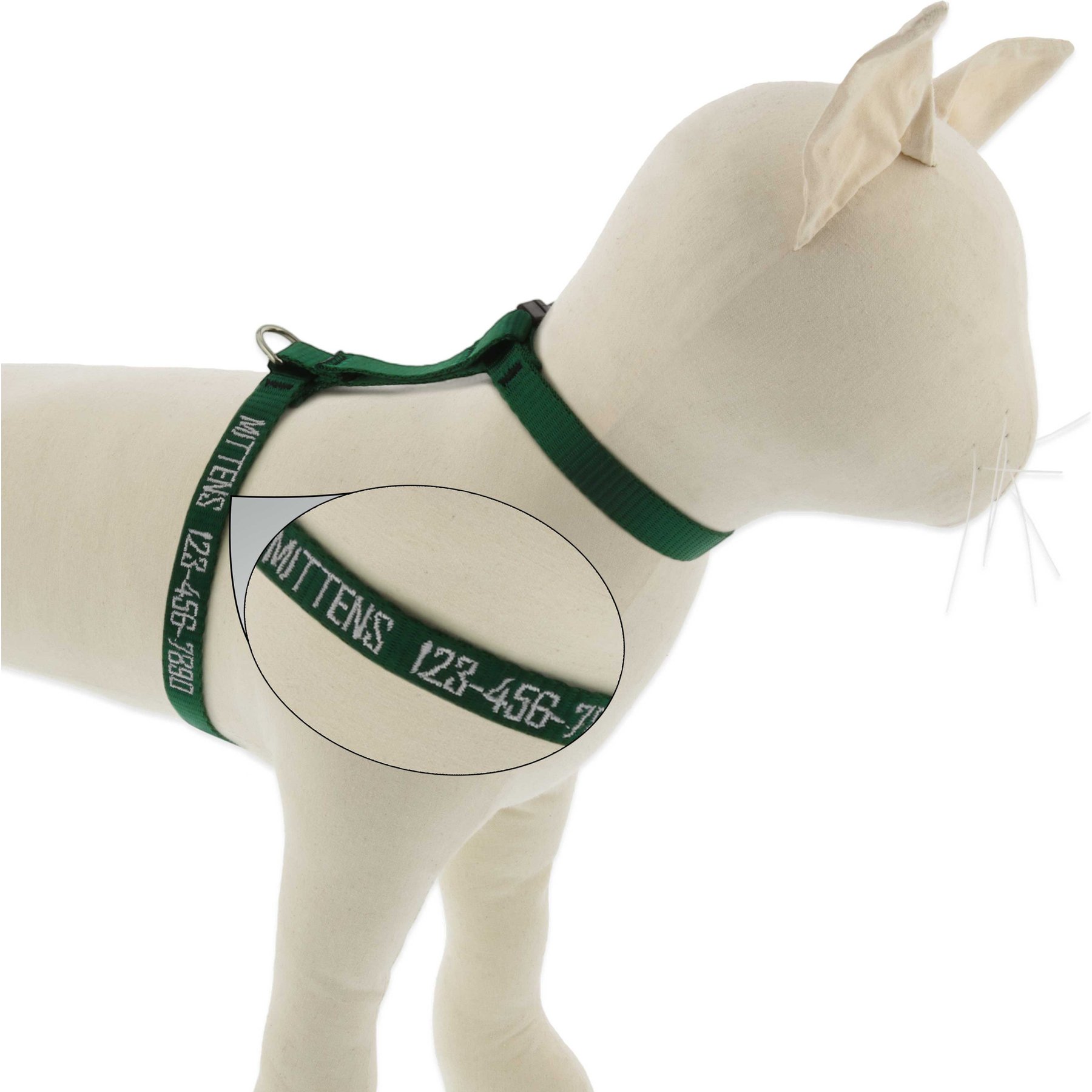 LupinePet Personalized Basic Solid H-Style Cat Harness, Green, Small: 9 to 14-in chest