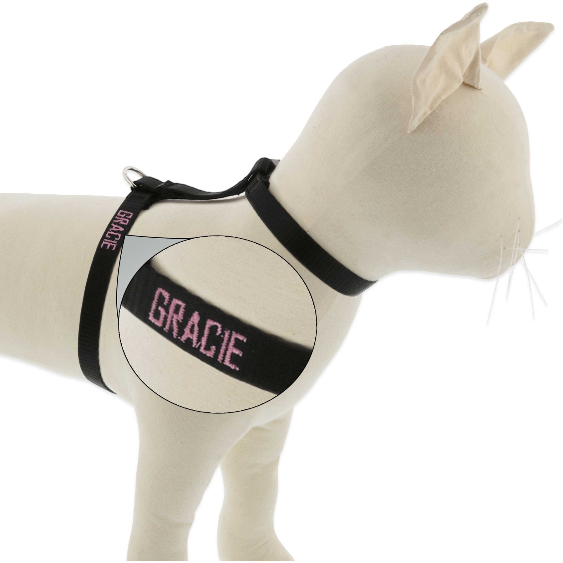 LupinePet Personalized Basic Solid H-Style Cat Harness, Black, Large: 12 to 20-in chest