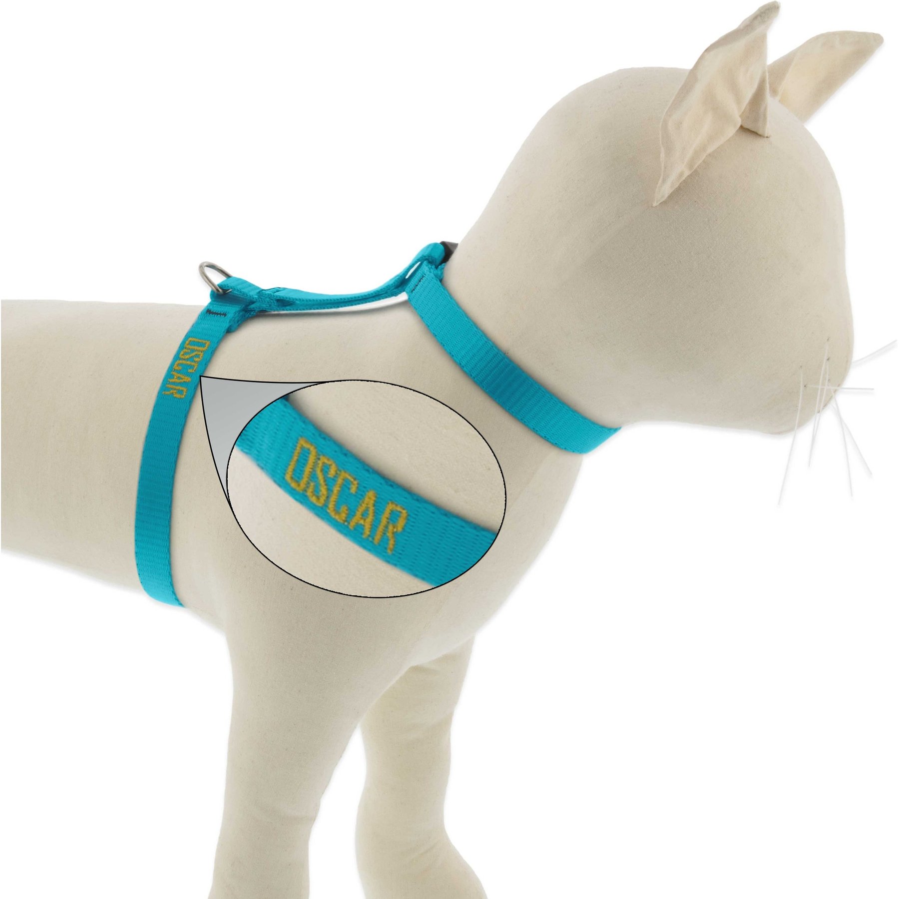 LupinePet Personalized Basic Solid H-Style Cat Harness, Aqua, Small: 9 to 14-in chest