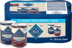 Blue Buffalo Homestyle Recipe Variety Pack Senior Natural Ingredients Beef Dinner & Chicken Dinner Canned Wet Dog Food, 12.5-oz can, 6 count slide 1 of 8