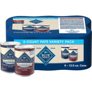 Blue Buffalo Homestyle Recipe Variety Pack Senior Natural Ingredients Beef Dinner & Chicken Dinner Canned Wet Dog Food, 12.5-oz can, 6 count