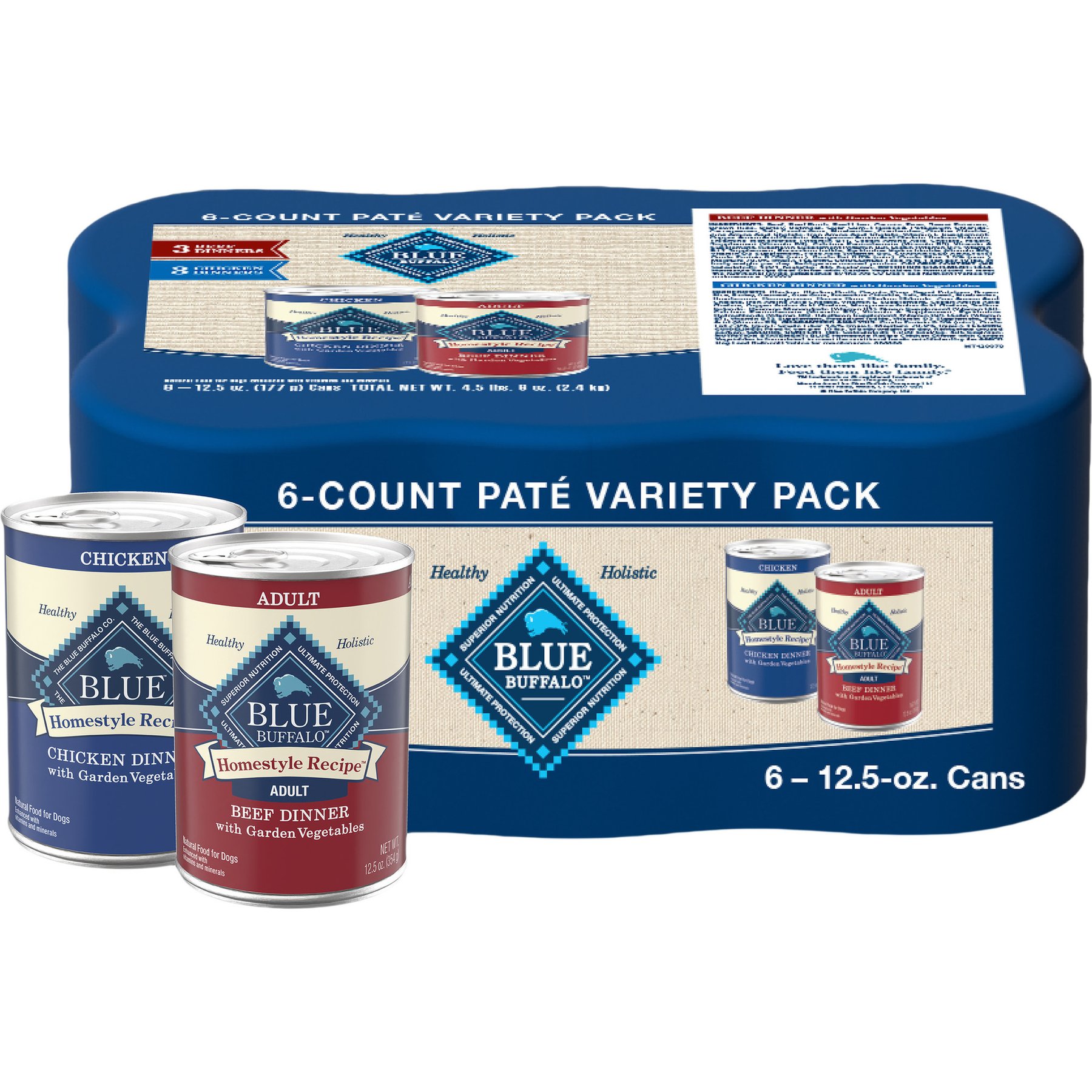 Blue Buffalo Homestyle Recipe Chicken & Beef Wet Dog Food, 12.5-oz can, case of 6