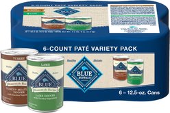Blue Buffalo Homestyle Recipe Variety Pack Adult Lamb & Turkey Canned Dog Food, 12.5-oz, case of 6