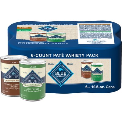 Blue Buffalo Blue Buffalo Homestyle Recipe Variety Pack Adult Lamb & Turkey Canned Dog Food, 12.5-oz, case of 6