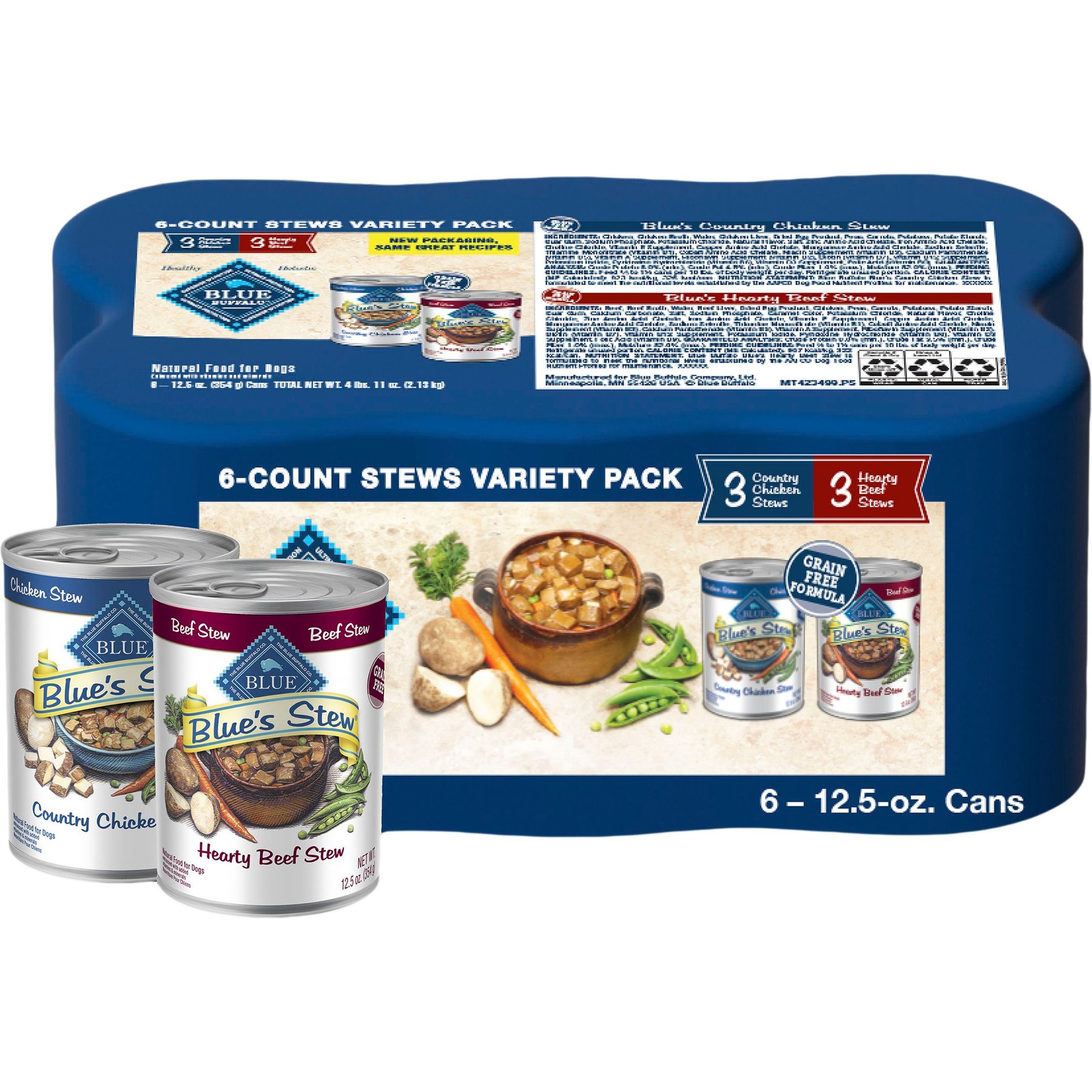 Blue Buffalo's Stew Chicken & Beef Variety Pack Wet Dog Food,12.5-oz can, case of 6