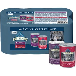 Blue Buffalo Wilderness Beef & Chicken + Chicken & Salmon Variety Pack Wet Dog Food, 12.5-oz can, case of 6