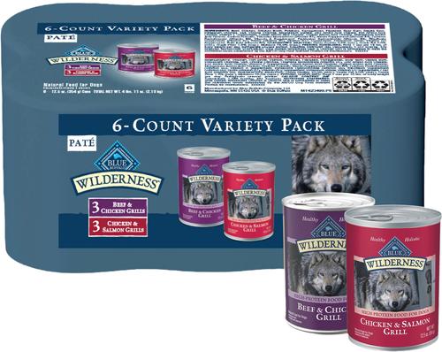 Blue Buffalo Wilderness Beef & Chicken + Chicken & Salmon Variety Pack Wet Dog Food, 12.5-oz can, case of 6