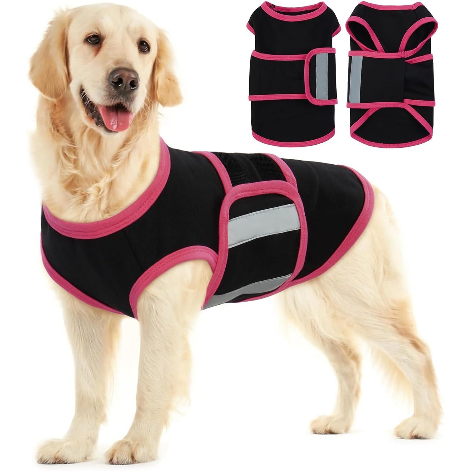 Kuoser Soft Reflective Breathable Jacket Wrap for Fireworks Thunderstorms Separation & Travel Calming Anxiety Vest for Dogs, Black, Large: 18.1 to 21.6-in neck