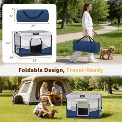 LOOBANI Foldable Fabric & Steel Dog & Cat Playpen, Blue-Gray slide 2 of 8