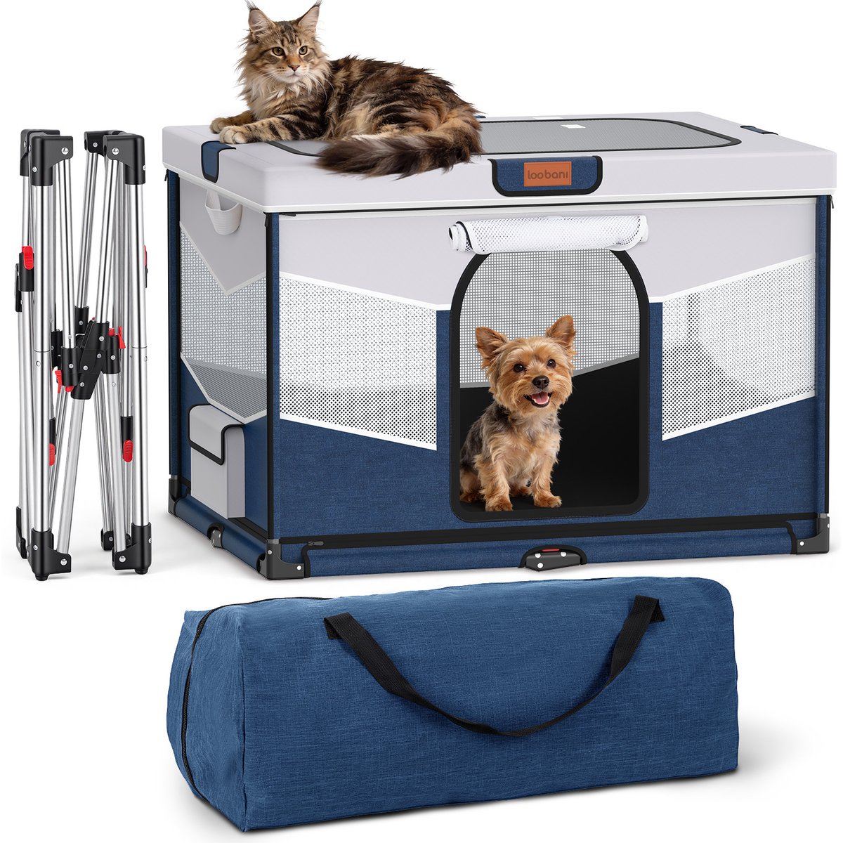 LOOBANI Foldable Fabric & Steel Dog & Cat Playpen, Blue-Gray