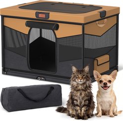 LOOBANI Foldable Fabric & Steel Dog & Cat Playpen, Black-Brown