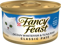Fancy Feast Classic Ocean Whitefish & Tuna Feast Wet Cat Food, 3-oz can, case of 4