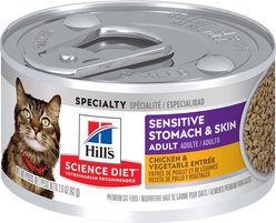 Hill's Science Diet Adult Sensitive Stomach & Sensitive Skin Chicken & Vegetable Entree Wet Cat Food, 2.9-oz can, 4 count