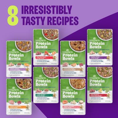 Show full view: Wellness Protein Bowls Adult Wholesome Grains Beef, Potato & Green Beans Fresh Alternative Dog Food, 6.2-oz pouch, case of 6 slide 7 of 11
