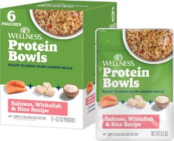 Wellness Protein Bowls Adult Wholesome Grains Salmon, Whitefish & Rice Fresh Alternative Dog Food, 6.2-oz pouch, case of 6