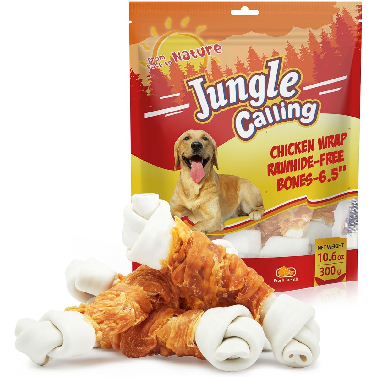 Jungle Calling 6.5-inch Real Chicken Wrapped Bones Rawhide-Free Dog Chews, 10.6-oz bag