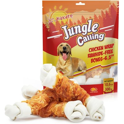Jungle Calling Jungle Calling 6.5-inch Real Chicken Wrapped Bones Rawhide-Free Dog Chews, 10.6-oz bag