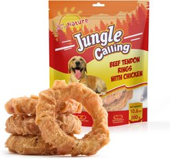 Jungle Calling Chicken Wrapped Beef Tendon Ring Dog Chew, 10,6-oz bag slide 1 of 9