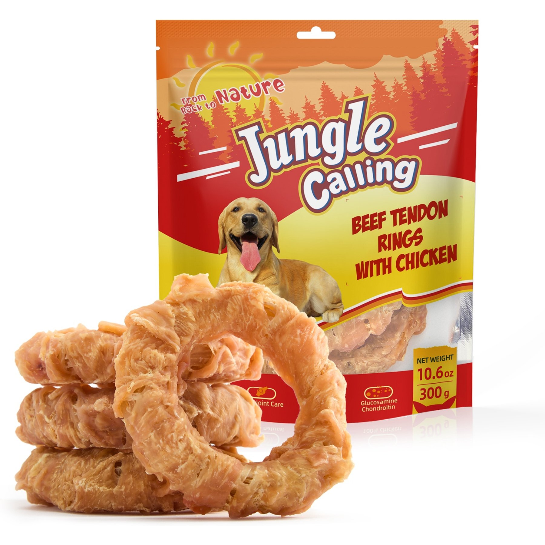 Jungle Calling Chicken Wrapped Beef Tendon Ring Dog Chew, 10.6-oz bag