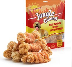 Jungle Calling Chicken Wrapped Knotted Beef Tendon Bones Dog Chew, 10.6-oz