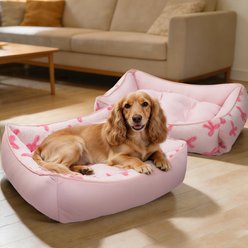 Mora Pets 2-in-1 All-Season Reversible Bolster Dog & Cat Bed, Pink, Large