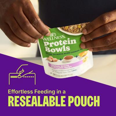 Show full view: Wellness Protein Bowls Adult Wholesome Grains Beef, Potato & Green Beans Fresh Alternative Dog Food, 6.2-oz pouch, case of 6 slide 5 of 11