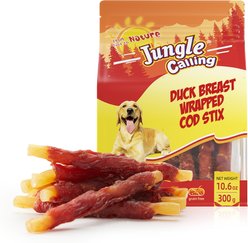Jungle Calling Rawhide-Free Duck Wrapped Cod Sticks Dog Treats, 10.6-oz bag