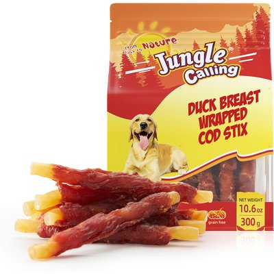 Jungle Calling Jungle Calling Rawhide-Free Duck Wrapped Cod Sticks Dog Treats, 10.6-oz bag