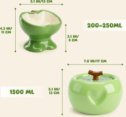 Happy & Polly Sculpted Apple Non-Skid Ceramic Cat Water Fountain & Bowl Set, 50-oz, Green slide 2 of 9