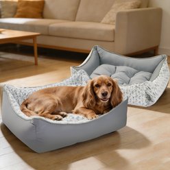 Mora Pets 2-in-1 All-Season Reversible Bolster Dog & Cat Bed, Grey, Large