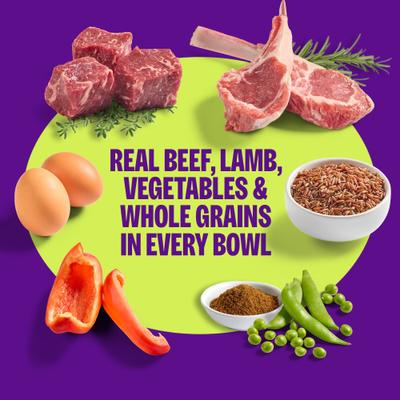 Show full view: Wellness Protein Bowls Adult Wholesome Grains Beef & Lamb Value Pack Fresh Alternative Dog Food, 6.2-oz pouch, case of 6 slide 3 of 11