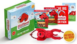 Clifford Fun Box Busy Body Plush Rope + Chicken Meatballs & Mini Sausages Training Dog Toy, Red
