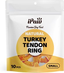 iPawTurkey Tendons Ring Natural Rawhide-Free Dehydrated Dog Treats, 4.2-oz bag, pack of 10