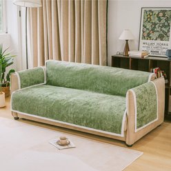 FunnyFuzzy Anti-Slip Striped with Armrest Couch Cover Dog Furniture Protector, Green, Love Seat