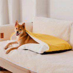 FunnyFuzzy Extremely Soft Fuzzy Sleeping Bag Machine Washable Covered Dog Bed, Yellow, Large slide 2 of 8