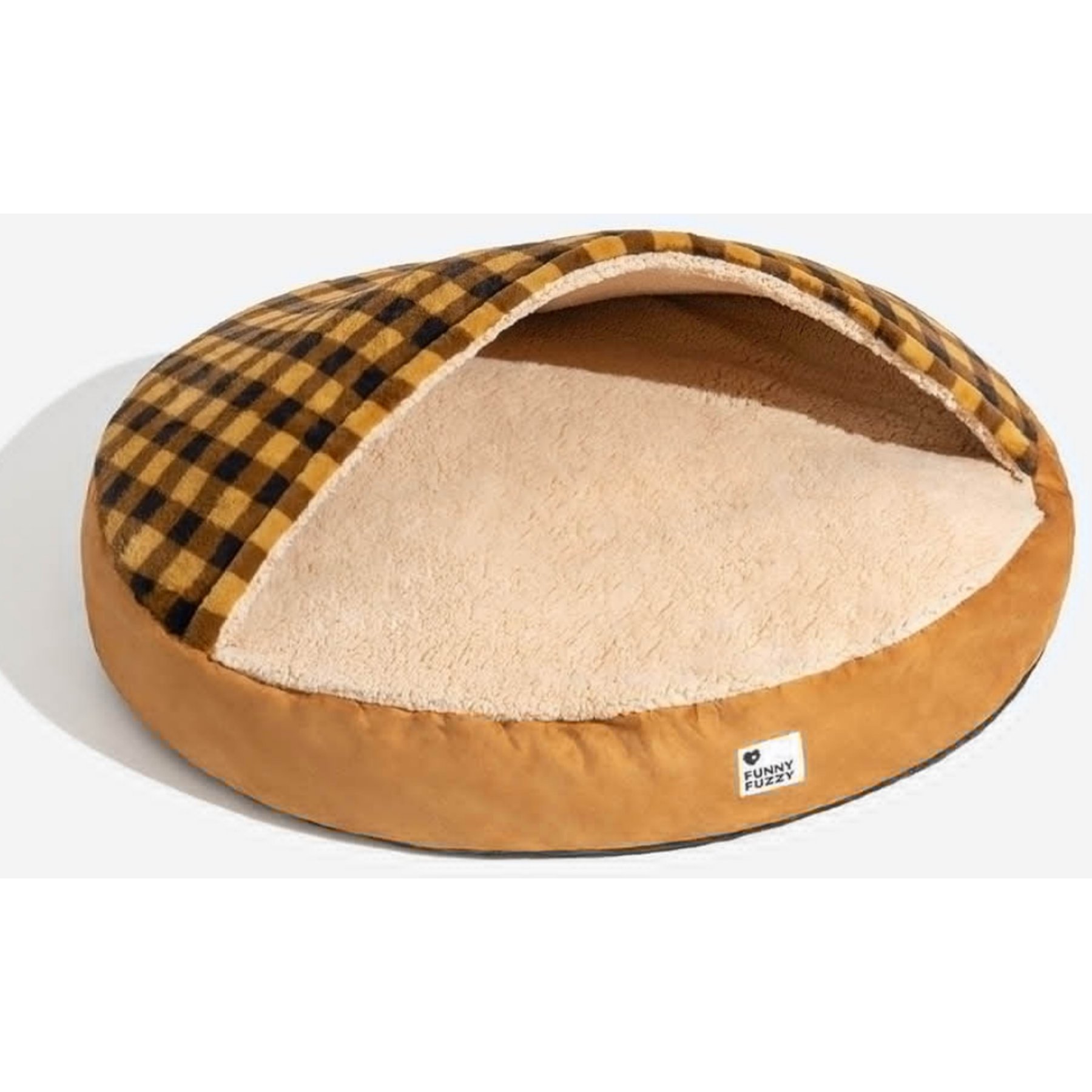 FunnyFuzzy Round Canopy Dream Hideaway Machine Washable Covered Dog Bed, Brown, X-Large