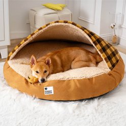 FunnyFuzzy Round Canopy Dream Hideaway Machine Washable Covered Dog Bed, Brown, Medium slide 2 of 7